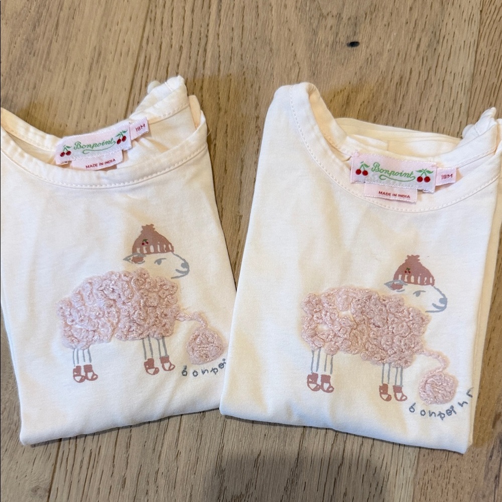 Bonpoint Sheep Appliqué Long Sleeve Tees 18M – Matching Set of 2